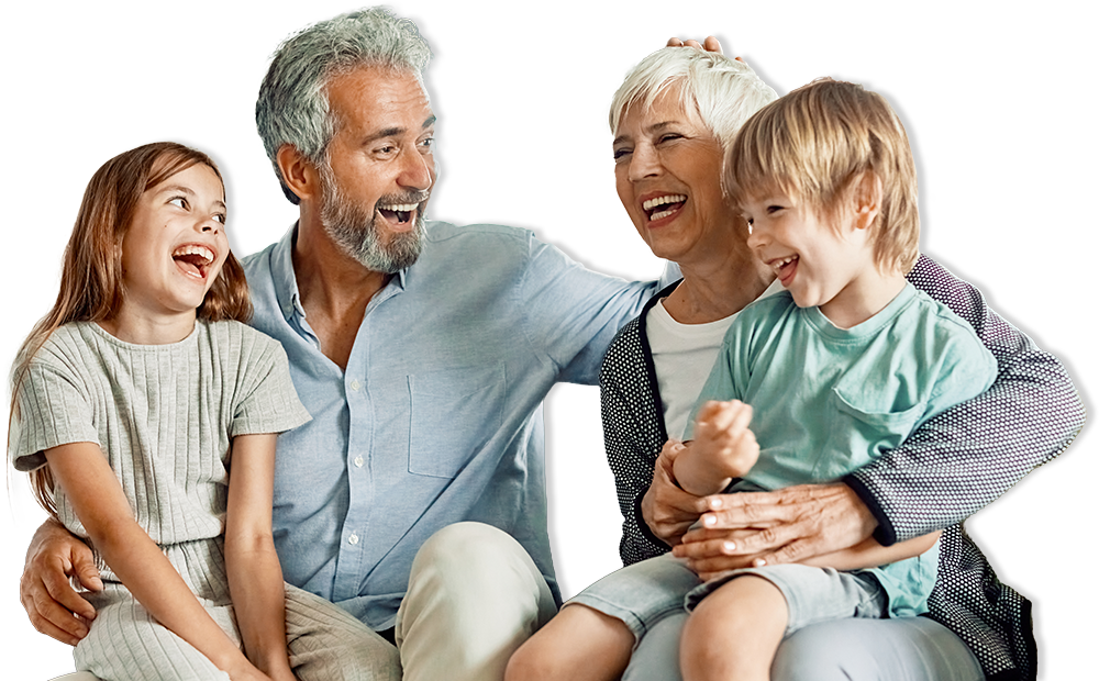 Familie vier Personen, zwei Erwachsene, zwei Kinder